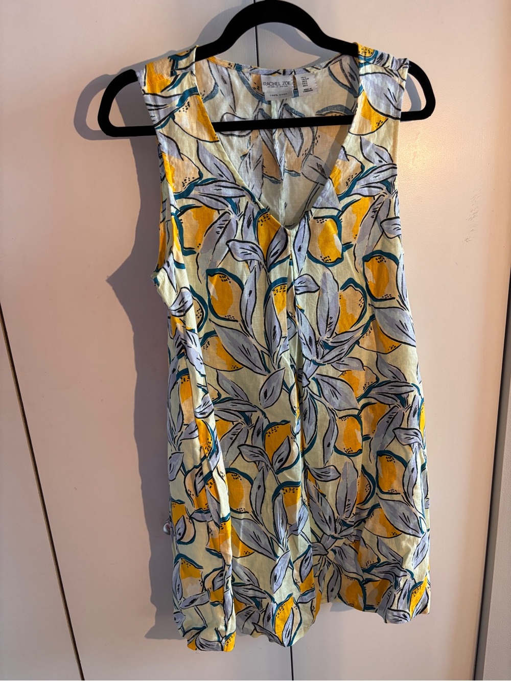 Rachel Zoe Yellow & Blue Linen Printed Shift Top